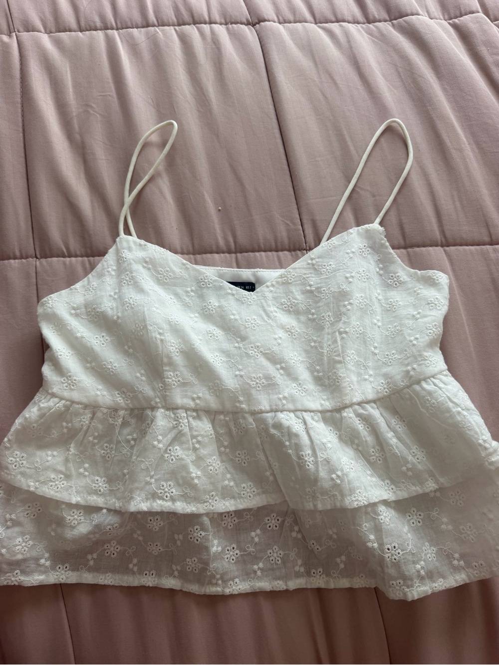 SHEIN White Eyelet Ruffle Cami Top